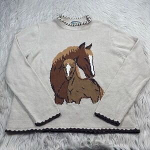 Shyanne Women's L Ivory Horse Motif Mock Neck Sweater Western Cowgirl Dopamine